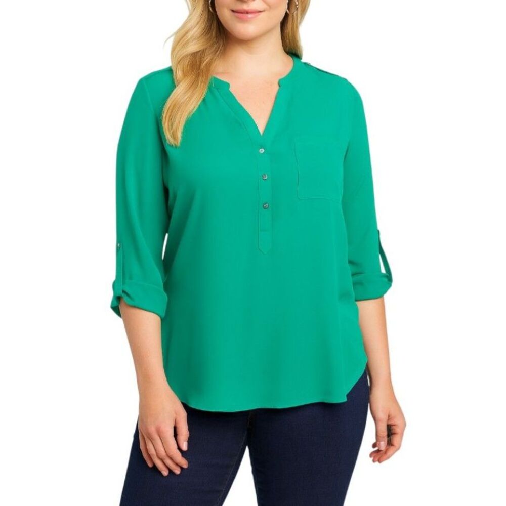 Kenneth Cole Reaction Women’s Green Roll-Tab Sleeve Blouse | Size XL